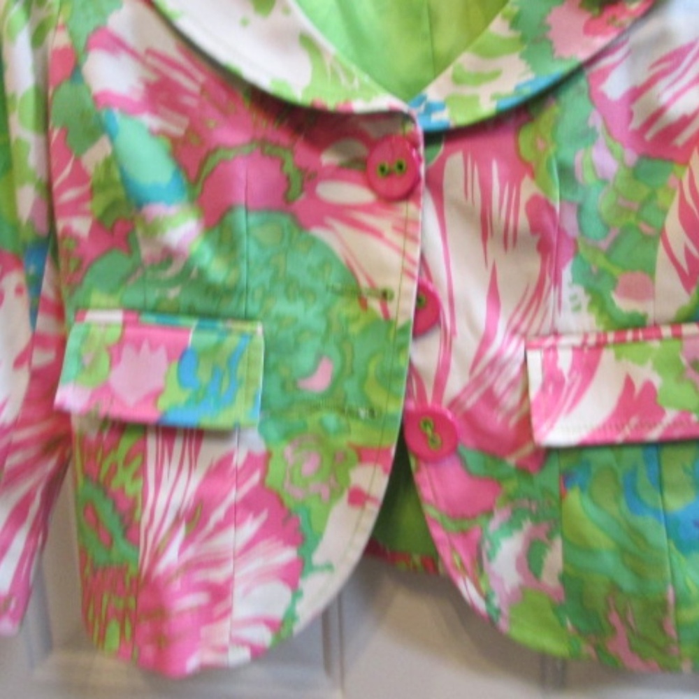 new NANETTE LAPORE floral green/pink crop front buttons Blazer Sz 4 - Picture 7 of 14